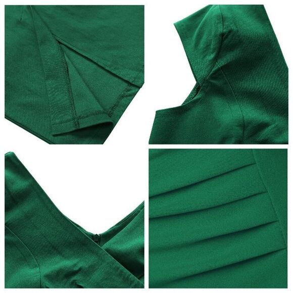 💚 NWT Retro Vintage Pinup 1940s 1950s Ruched Sheath Formal Green Pencil Dress L - Picture 7 of 16